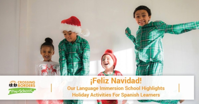 A group of children in festive pajamas and hats joyfully jump and celebrate, capturing the spirit of the holiday season.