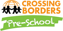 The logo for "Crossing Borders Pre-school" features bright colors and playful graphics, emphasizing inclusivity in education.