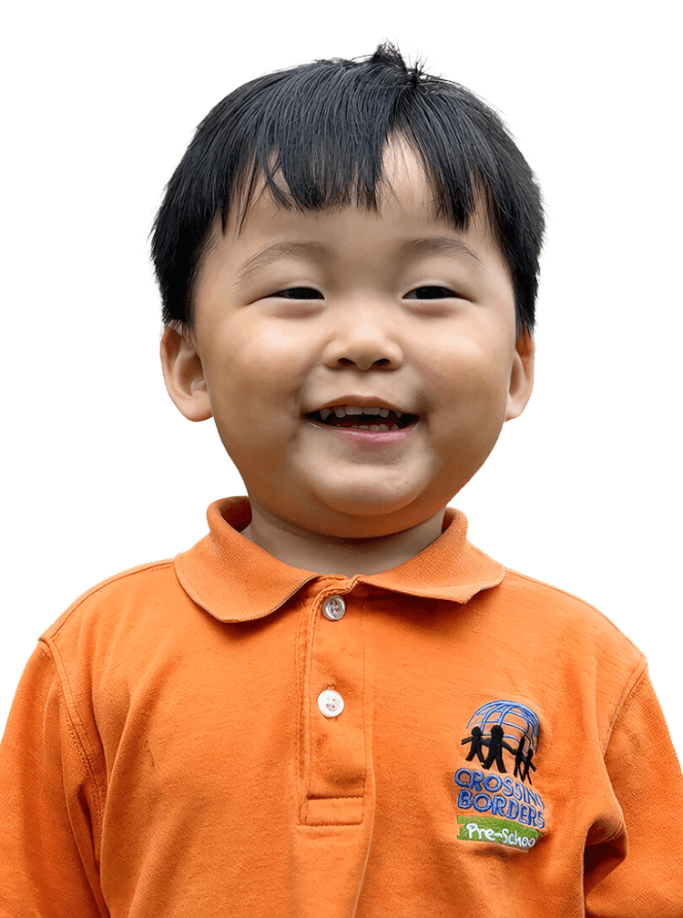 A joyful collage of children from "Crossing Borders Pre-school," featuring diverse backgrounds and colorful clothing.