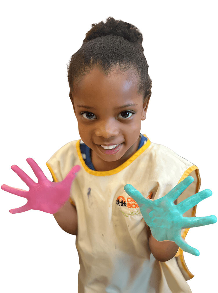 A joyful collage of children from "Crossing Borders Pre-school," featuring diverse backgrounds and colorful clothing.